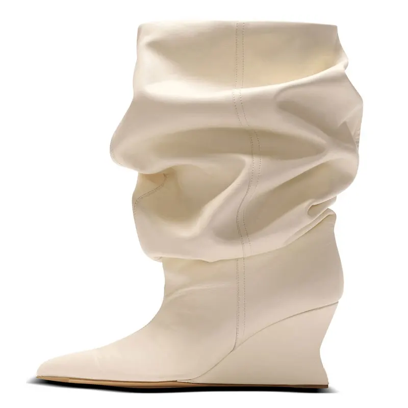 2025 Women's Wedge Heel 7.5 Cm High Heels Mid-calf Cool Boots Slant Heel Fashion Show Large Size Spring/Summer Women's Boots
