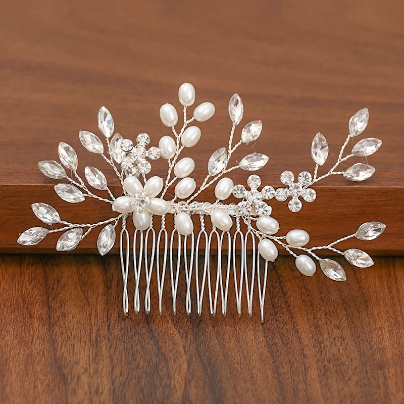 Silver Color Pearl Rhinestone Wedding Hair Combs Hair Accessories For Women Accessories Hair Ornaments Jewelry Bridal Headpiece image 3