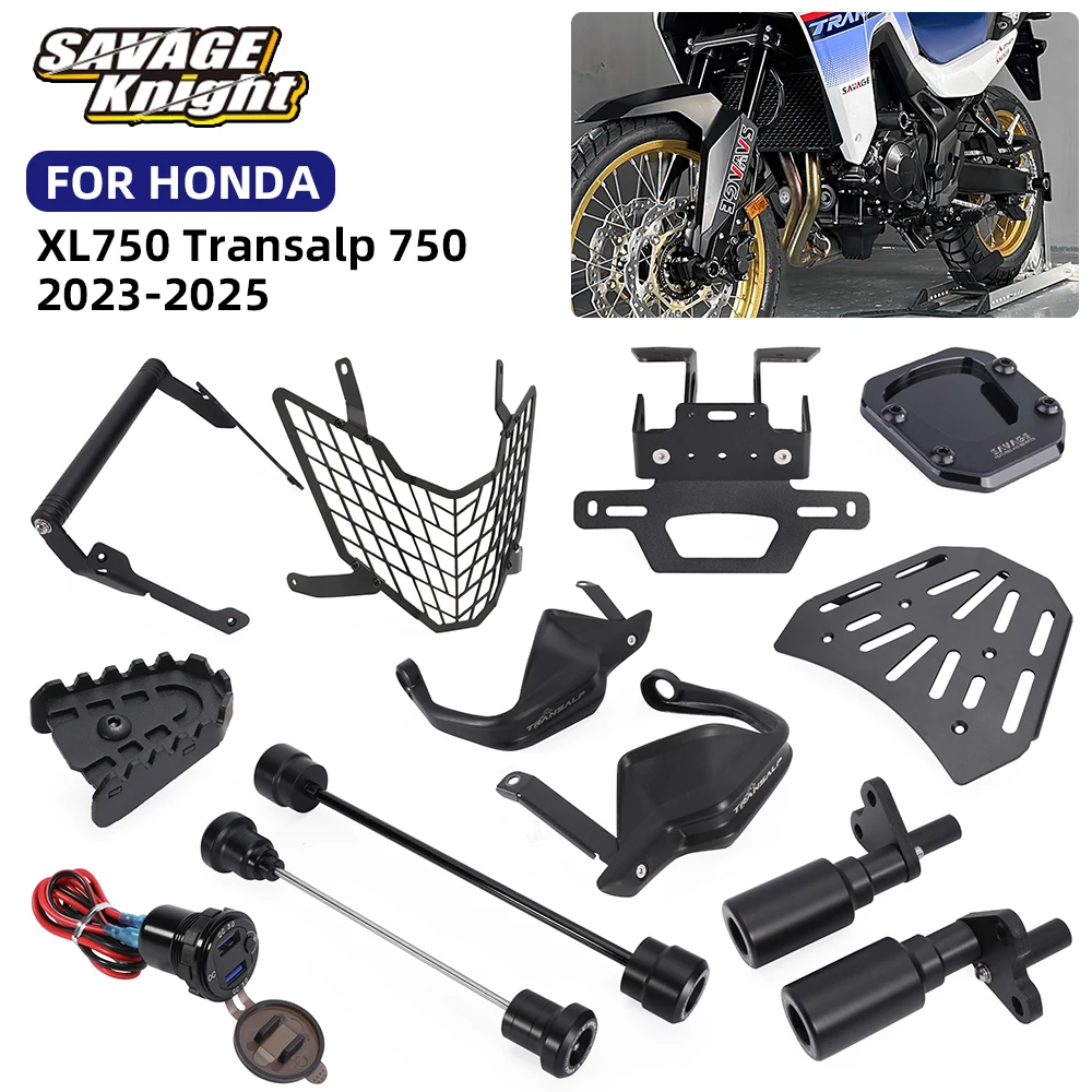 

Motorcycle Accessories For Honda Transalp 750 XL750 2023-2025 Crash Sliders Handguard Side Stand Brake Pedal Pad License Plate