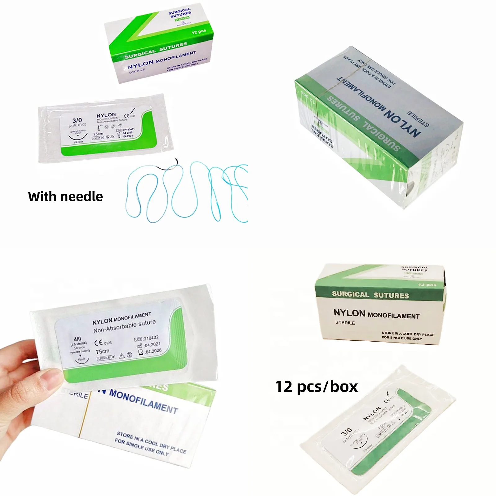 Dentals Medical Sterile Nylon Non-Absorbable Surgical Suture with Needle Manual
