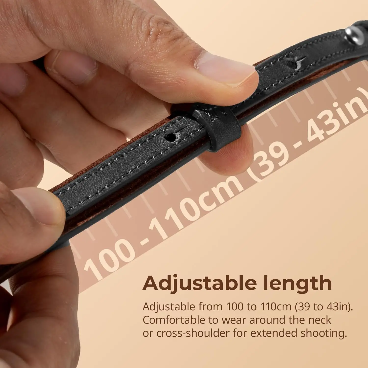 حزام كتف للرقبة من الجلد العالمي من SMALLRIG لـ DSLR، قابل للتعديل من 100 إلى 110 سم (39 إلى 43 بوصة)، أقصى حمولة 10 كجم (22 رطل)