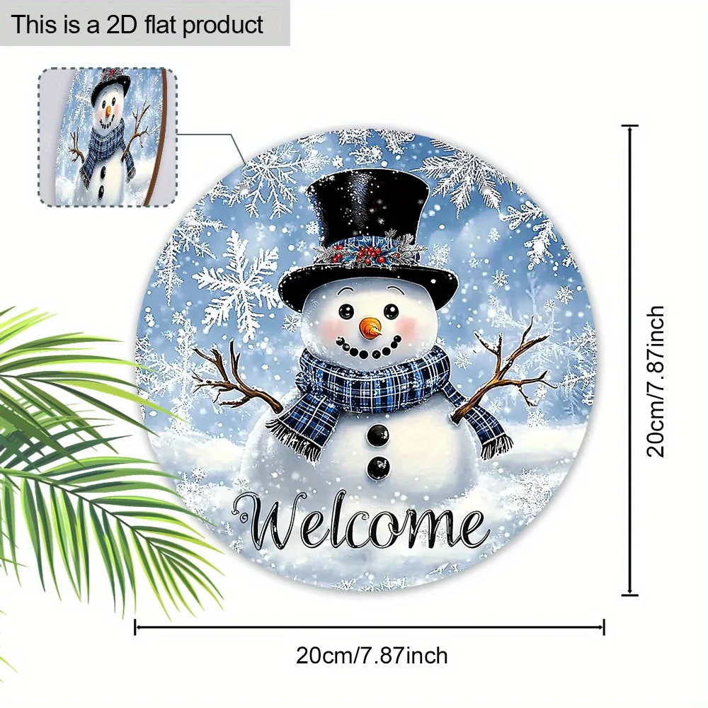 قطعة واحدة من لافتة ترحيب رجل الثلج الخشبية - ديكور جدار عطلة الشتاء لعيد الميلاد، لا حاجة للكهرباء، باب ندفة الثلج الاحتفالي المعلق لـ #4