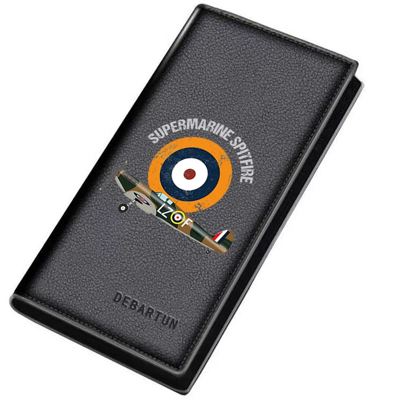 Spitfire design with roundel and words Men's Long Wallets Business Stylish Printing Design Casual Use Christmas Valentine's Fath