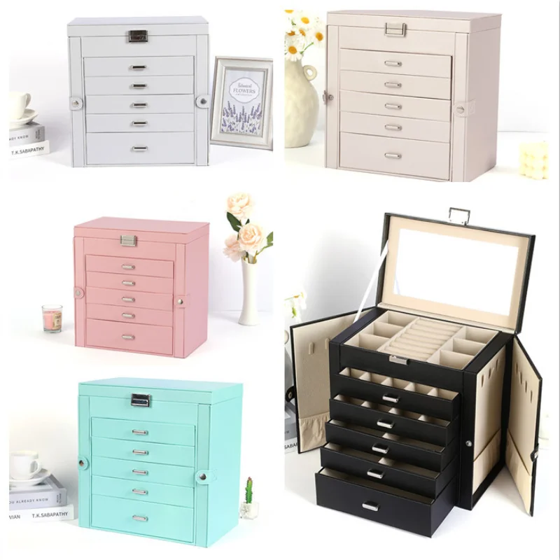 6-layer Jewelry Storage Box  High-grade Earring Organizer Necklace Holder Big Display Case Ring Box