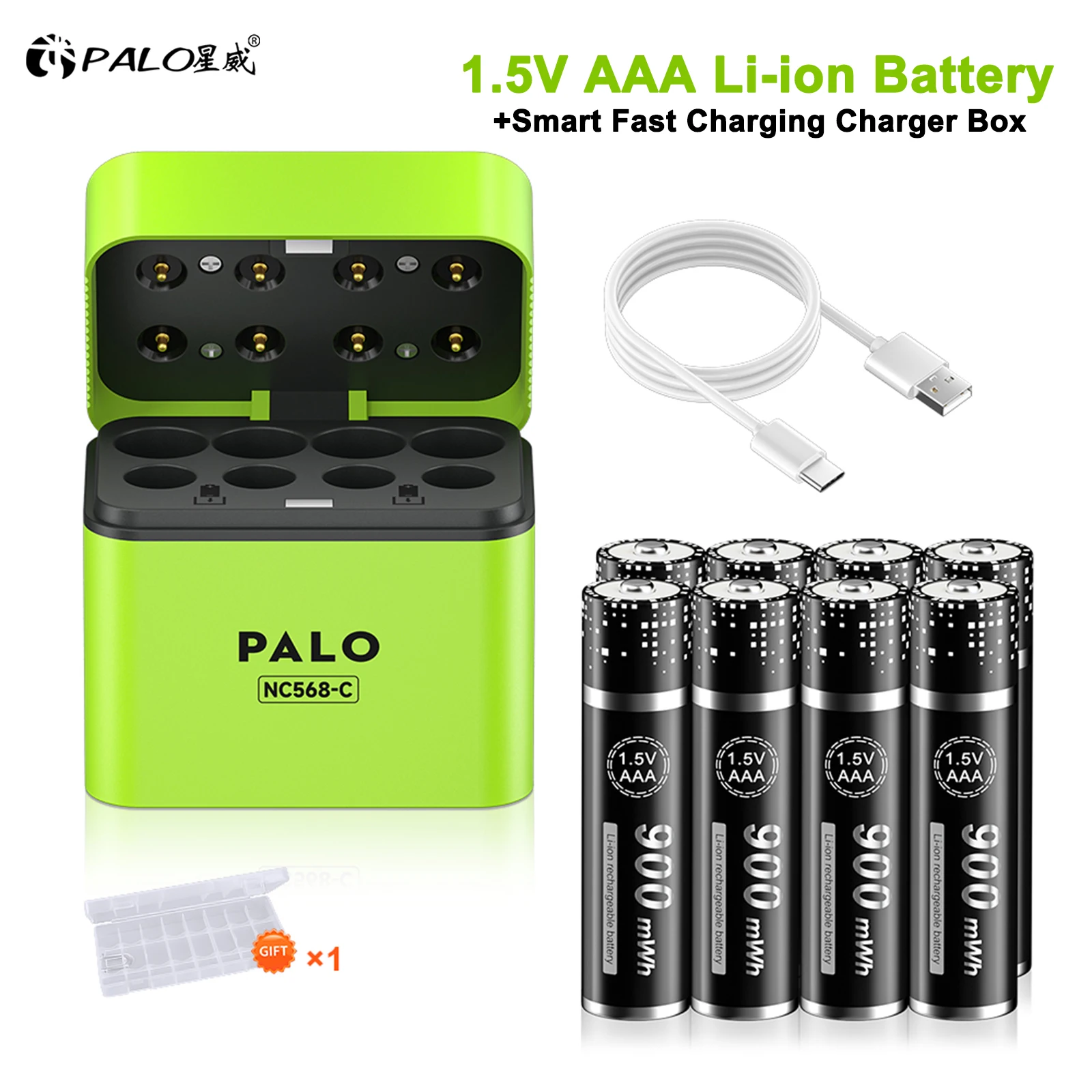 Piles au Lithium AAA 900mWh Li-ion batterie Rechargeable AAA pour lampe de poche caméra jouets avec étui de chargeur intelligent pour 1.5V AA/AAA