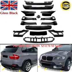 For BMW X5 E70 M Sport Bumper 2007-2010 Front Splitter Rear Diffuser Gloss Black