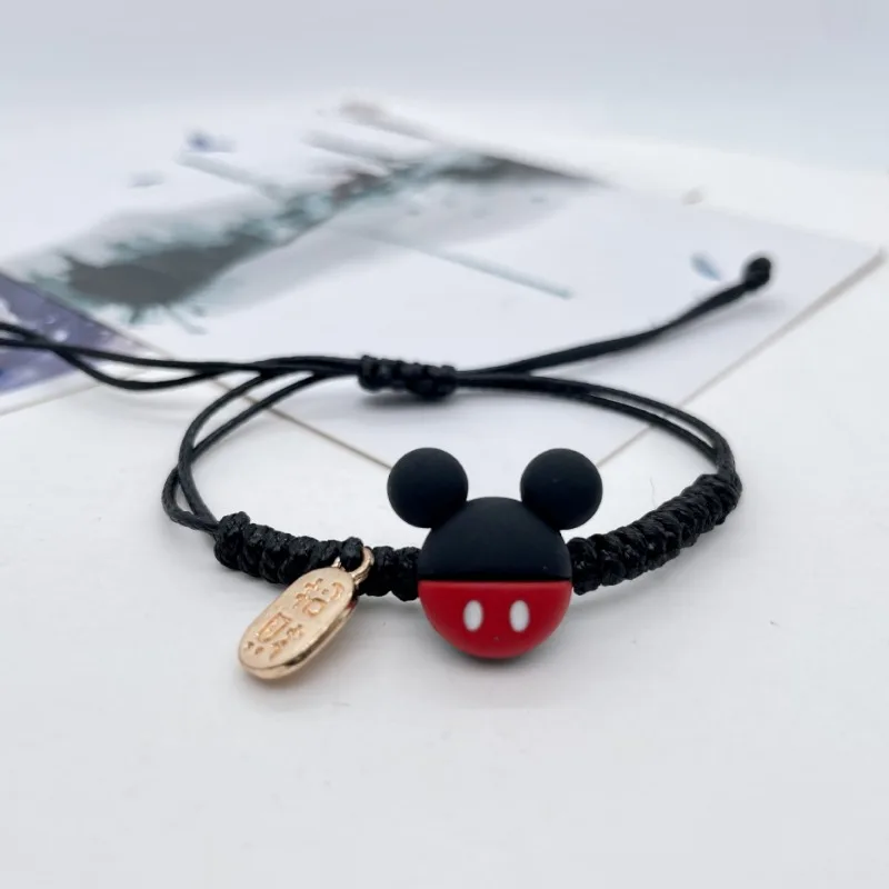 Disney Mickey Mouse Bracelet Cartoon Pendant Hand-woven Rope Red Rope Women Jewelry Accessories for Children's Birthday Gifts