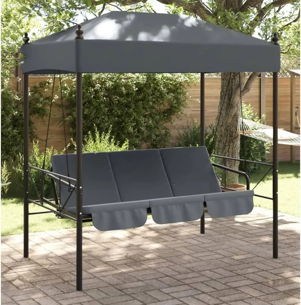 Vidaxl Patio Swing Bench With Canopy - Dark Gray Garden Seat - Converts To Bed  Outdoor/Patio/Balcony/Garden Use Steel Frame