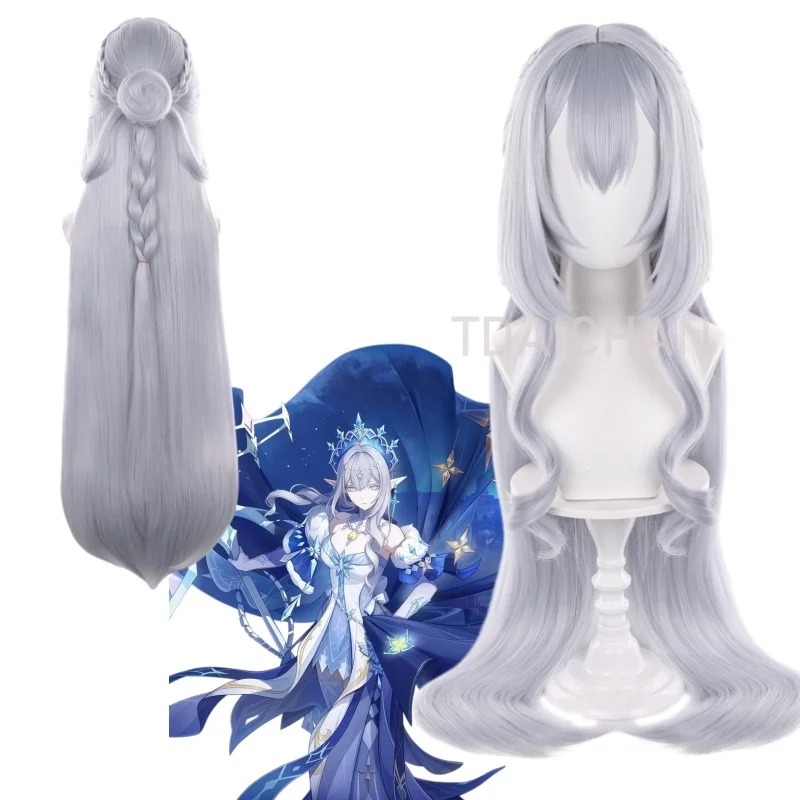Peluca de Cosplay de Anastaisha de Genshin Impact, Color Gris Plateado, 100 cm de Largo, Trenza Desmontable, Accesorio de Disfraz de Anime, Peluca para Mujer, Reina de Hielo