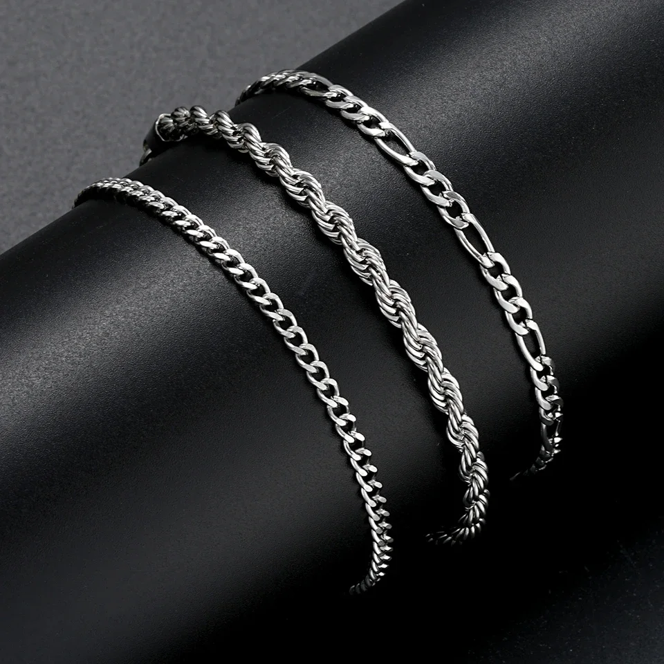 Juego de 3 Pulseras de Cadena Cubana de Acero Inoxidable para Hombre, Estilo Punk, Color Plateado, Minimalista, Joyería de Moda para Fiesta, Regalos