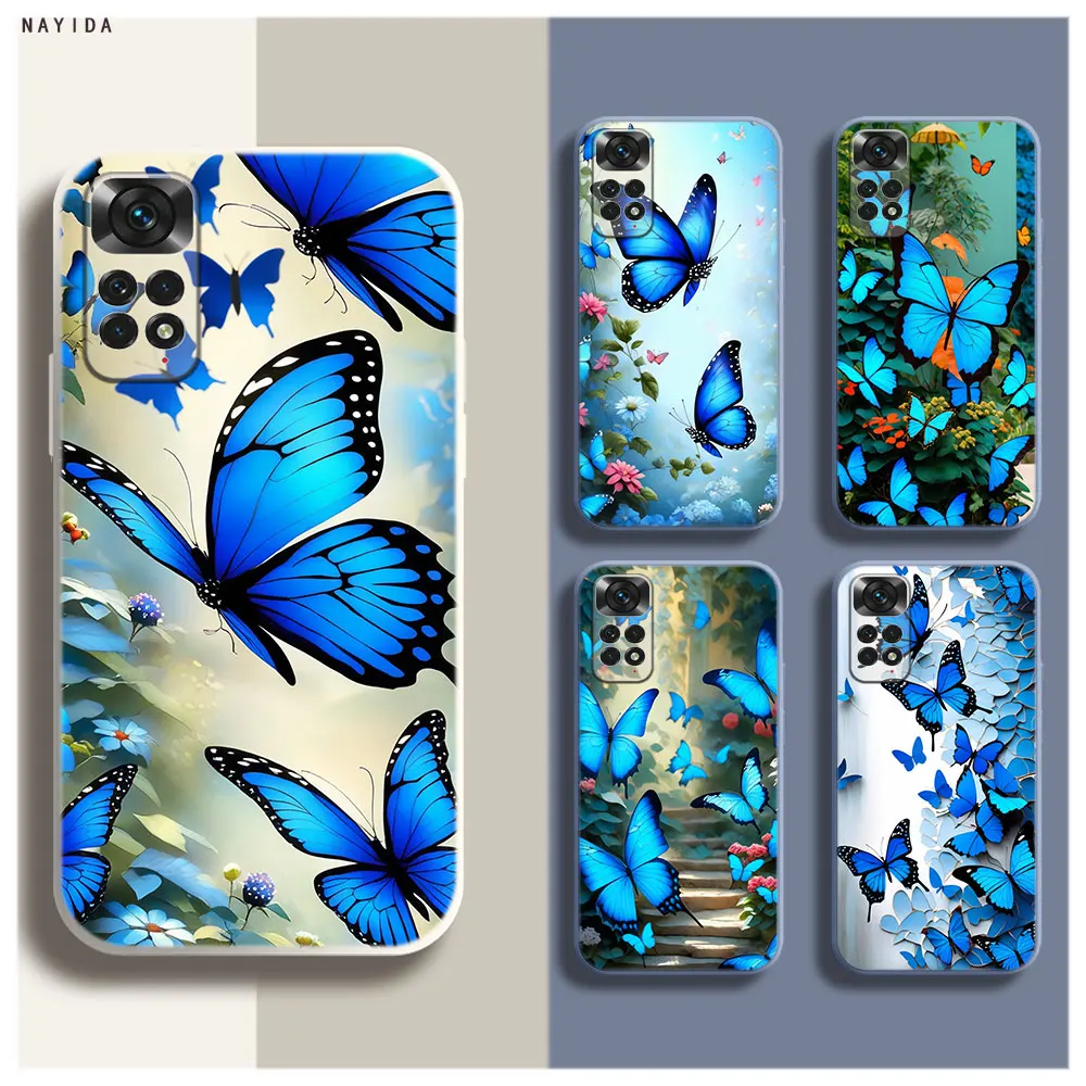 Soft Silicone Phone Case For Xiaomi Redmi Note 12 11 12S Pro Plus 12c 11a 4G 5G Original Cover Blue Butterfly Garden