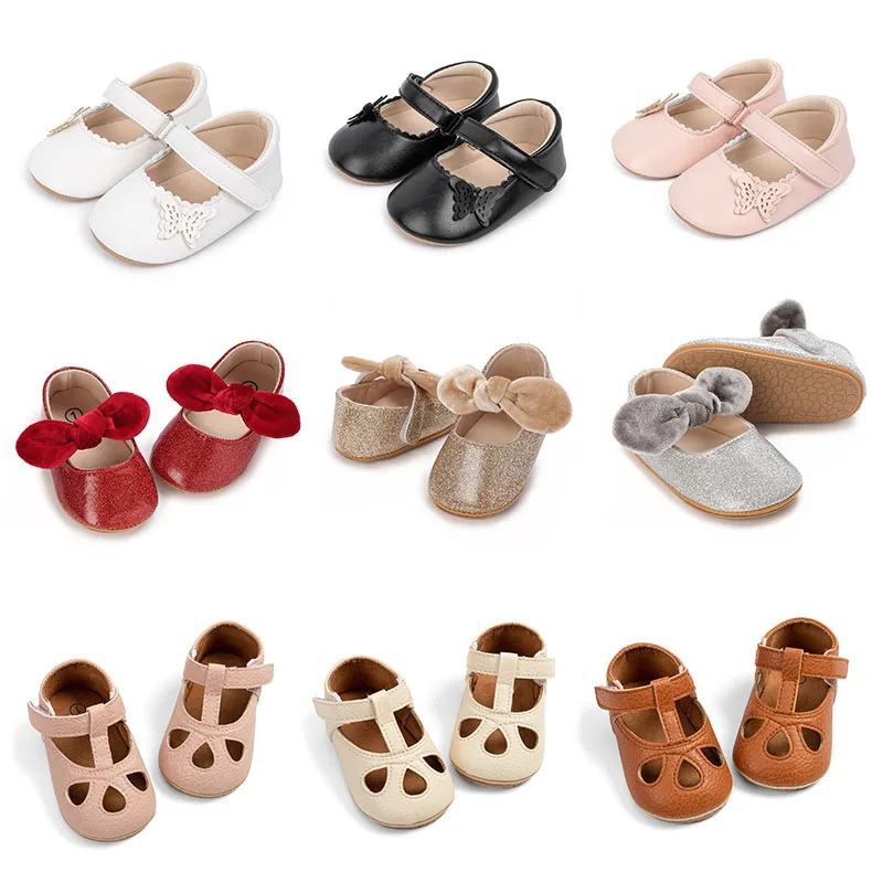 

Girls Princess Shoes Bowknot Rubber Sole Anti-slip PU Leather Baby Shoes Newborns First Walkers Crib Shoes Spring Autumn