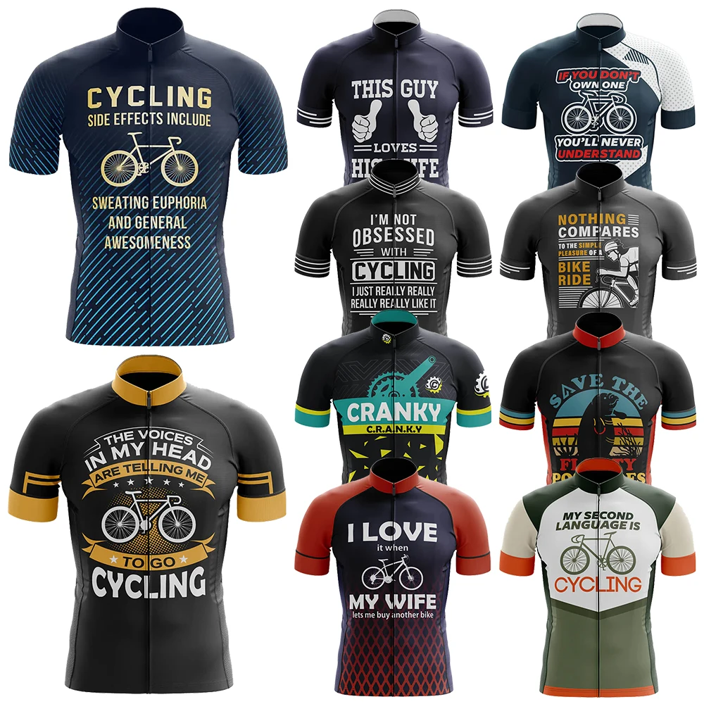 

Side Effects Cycling Jersey for Men Breathable Short Sleeve Bib Shorts Durable 20D Gel Pad, Mountain Bicycle Clothing, New, V1