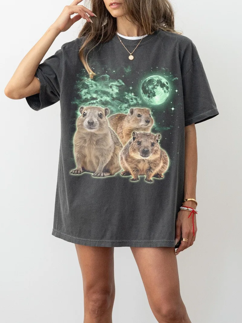 Three Hyrax Moon T-Shirt, Funny Animal Meme Tee, Rock Hyrax Screaming Design, Celestial Viral Rock Hyrax Shirt, Dassie Gift