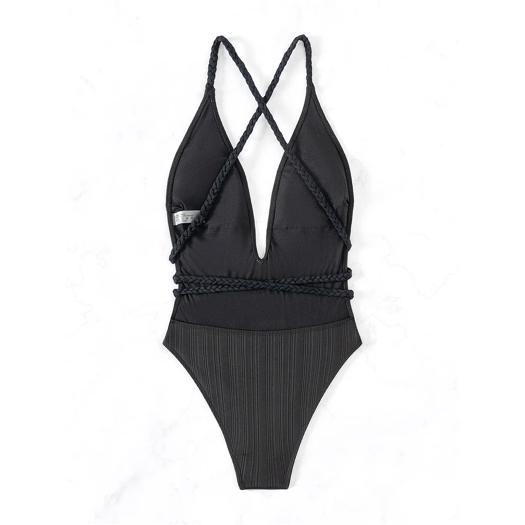 Einteiliger Badeanzug mit tiefem V-Ausschnitt und überkreuztem Rücken, Damen-Badebekleidung, Monokini mit hohem Beinausschnitt, Badeanzug, Badebekleidung, V5613 – Detail 12