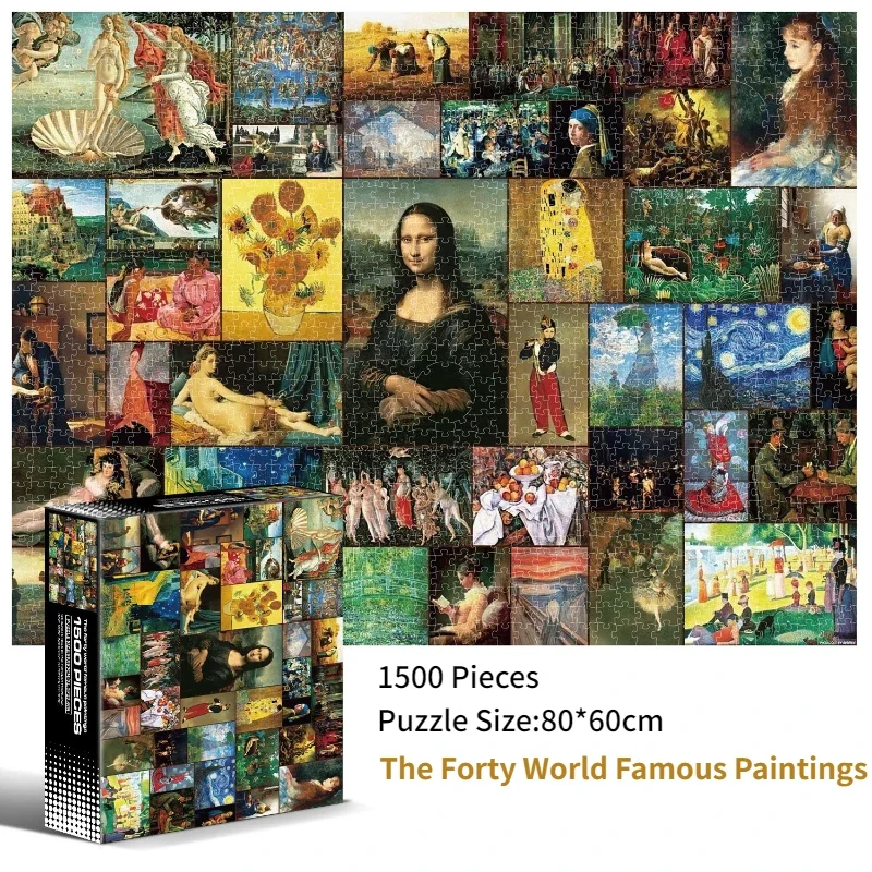 

80*60cm 1500pcs Paper Jigsaw Puzzle The Forty World Famous Paintings Figure Statue Painting Stress Reducing Toys Christmas Gift