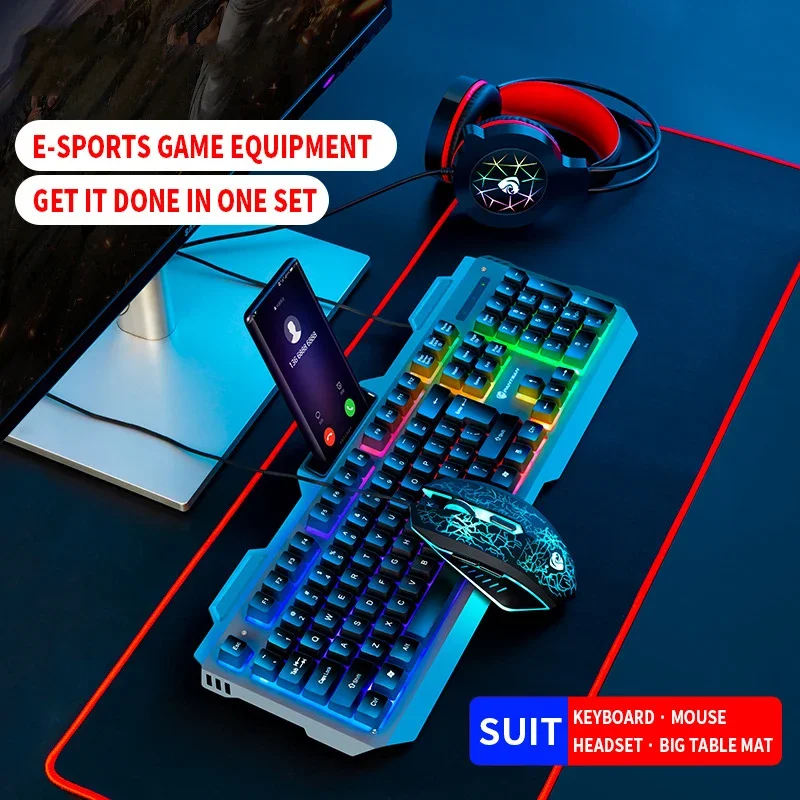 Gaming Sets Keyboard Mouse Headset Combos Ergonomics Magic Backlit Mouse Headset for PC Gamer Computer Laptop With Mouse Pad