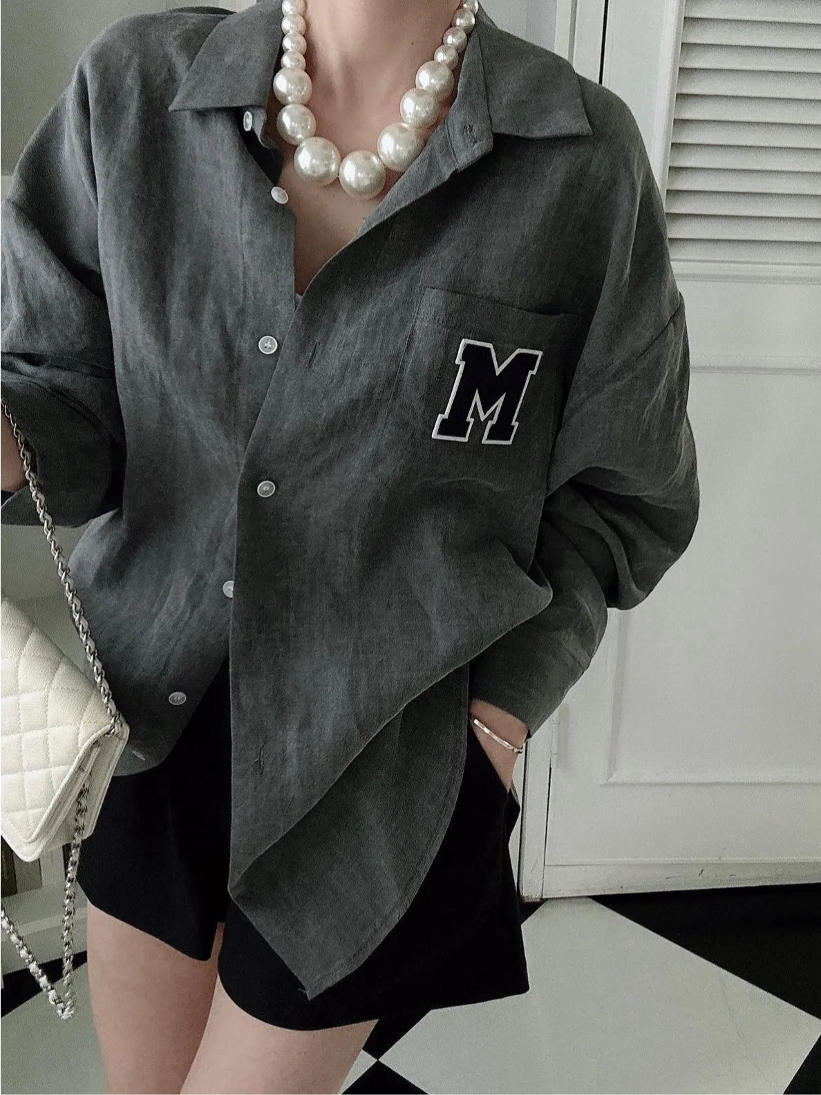 

Korean Chic Summer Casual Long Sve Sun Protection irt Letter Patch Design Loose Fit Versatile Collared Outdoor Wear