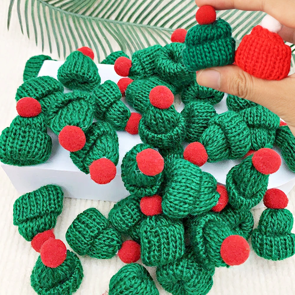 10/50Pcs Mini Christmas Knitting Hats Small Knit Cap Scarf Bottle Cover DIY Crafts Snowman Beanie Hat Xmas New Year Decorations