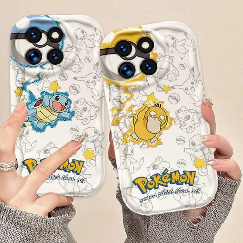 P-ikachu Squirtle For Xiaomi Mi 14 12 12T 11 Lite Poco M6 X6 X5 X4 X3 M3 F4 Pro GT NFC 5G Wave Oil Cover Phone Case