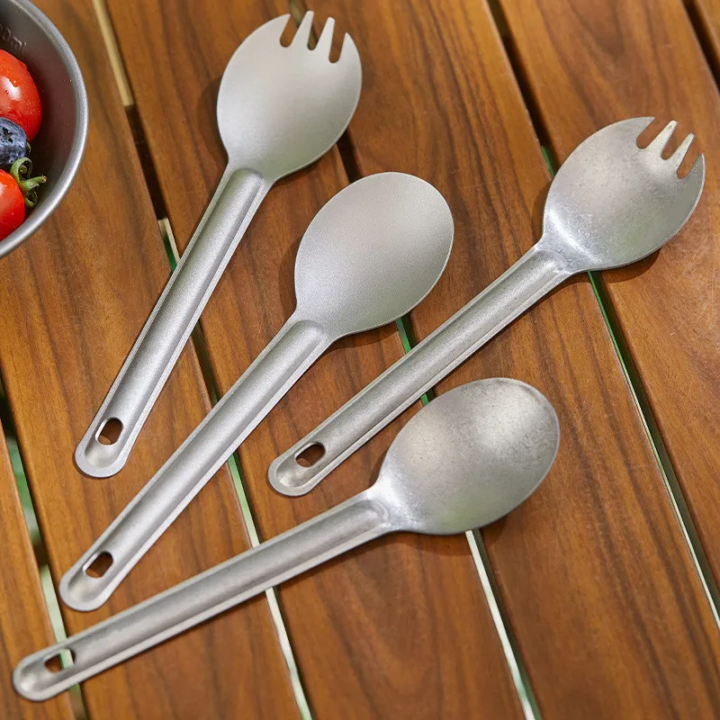 

Camping Titanium Spoon Spork Fork Lightweight Hiking Travelling Ultralight Cookware Portable Cutlery Flatware Kitchen Outdoor