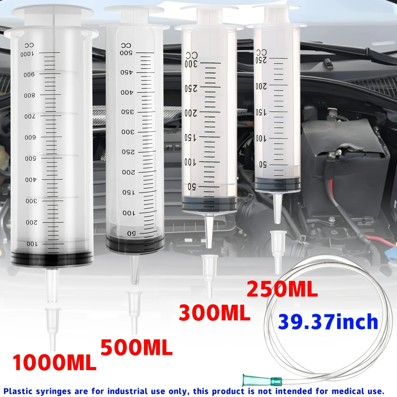 Großvolumiges Spritzen-Set mit 3 Teilen, 250/300/500/1000 ml, mit 1 39,37-Zoll-Schlauch und 1 Adapter, geeignet für den Flüssigkeitstransfer im Labor, den Benzintransport, die Bewässerung von Blumen und Pflanzen, die Tierfütterung und den Flüssigkeitstransfer in Aquarien – Detail 1