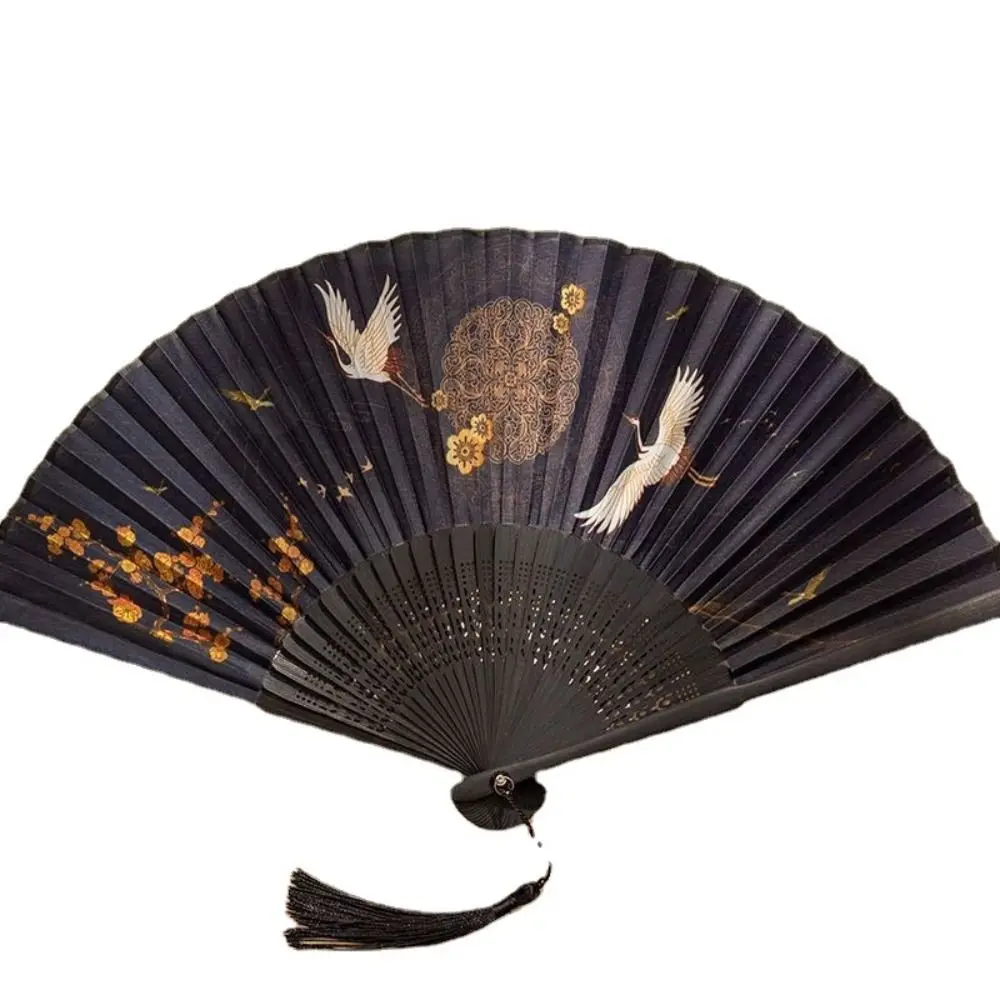 Portable Summer Folding Fan Folding Handheld Handheld Tassel Fan Silk Cloth With Tassel Hanfu Photography