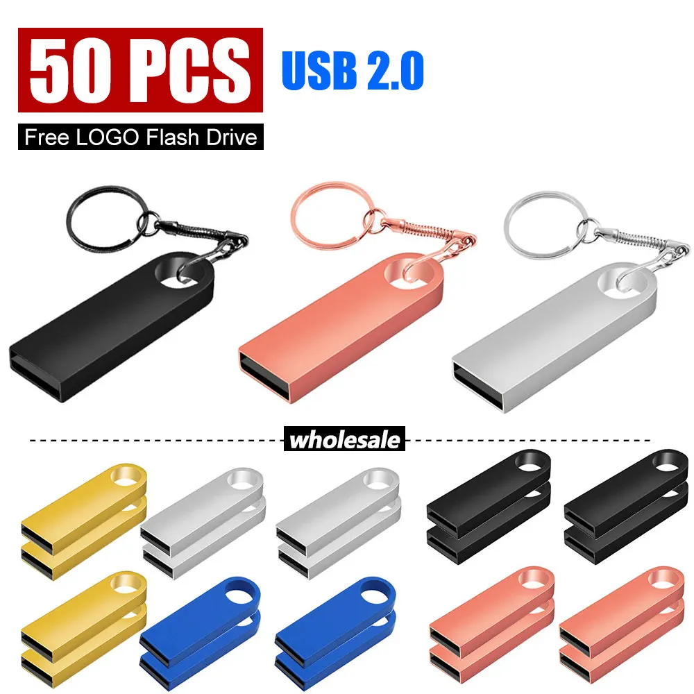 Unidad flash USB de velocidad personalizada con láser, 50 Uds., alta venta al por mayor, 4GB, 8GB, 2,0, 16GB, 32GB, 64GB, 128GB, Pendrive, palos usb de metal con llave