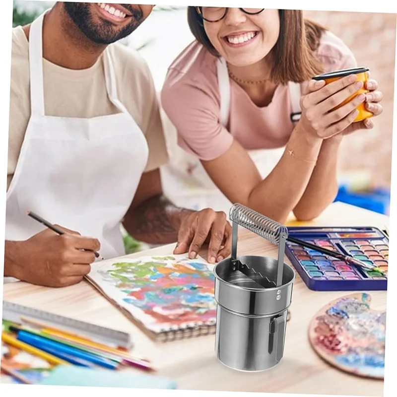 

KYCOR-Double Layer Paint Brush Washer Practical Brush Cleaner Cup For Oil Paint Brushes Stainless Steel Brush Cleaning Bucket