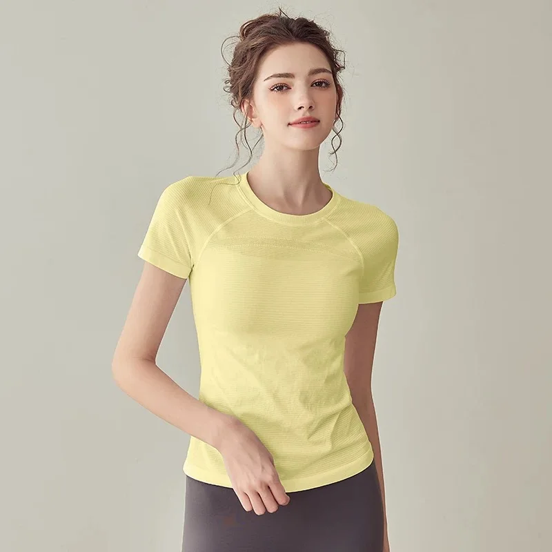 Sports Tops Quick-drying Women's Fitness Running Yoga Short Sleeve Moisturizing Wounding Elastic Breathable Yoga Suit T-shirt