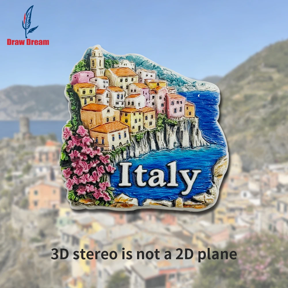 1Pc Italian Seaside Specialty House Creative 3D Fridge Magnet, World Travel Souvenir Collection, Suitable for Home and Office Decoration, Personalized Exclusive Travel Souvenir Magnetic Fridge Magnet, Home Decoration, Kitchen, Room, Office, Cabinet Crafts, Gifts, Holiday Souvenirs, Exquisite Small Gifts
