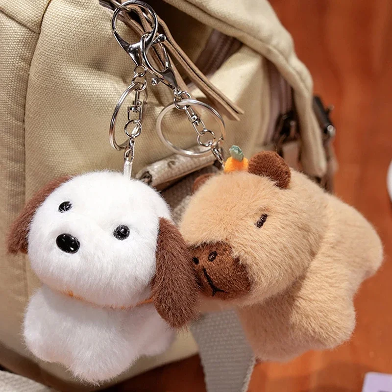 Capybara Plüschtier-Anhänger Capibara Plüsch-Schlüsselanhänger Kawaii Taschen-Schlüsselring Niedliche Hunde- und Katzenpuppen Auto-Dekoration Weihnachtsgeschenk – Detail 6