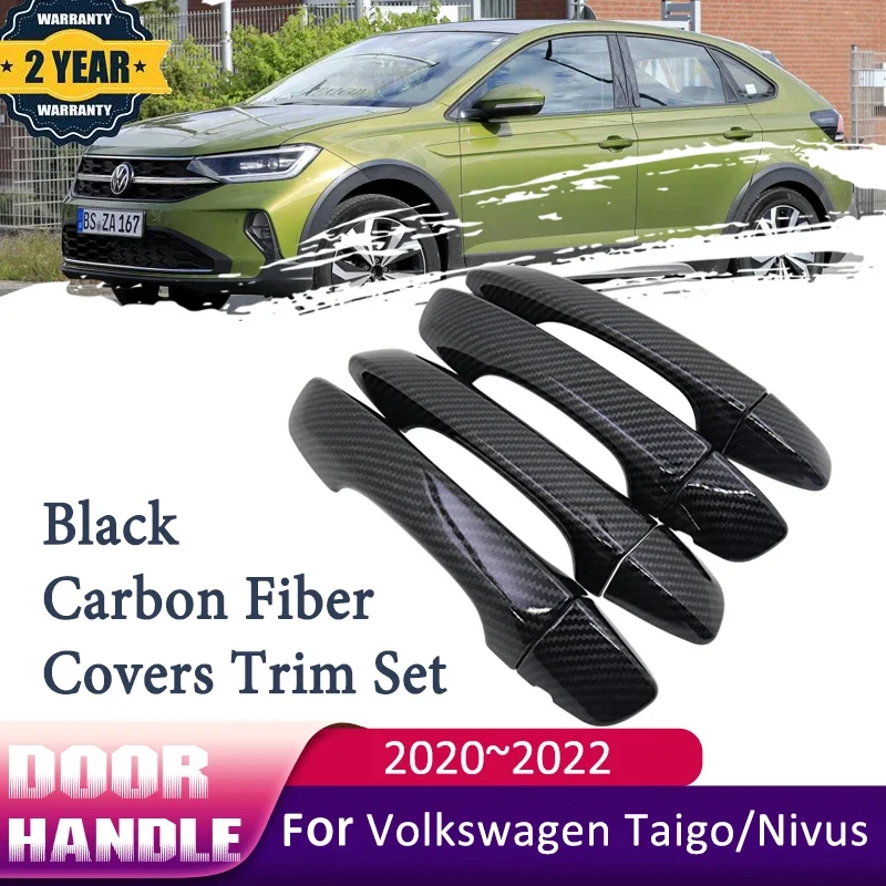 

Black Carbon Fiber Color Modify Refit Exterior For Volkswagen VW Taigo Nivus 2020~2022 2021 Door Handle Stickers Car Accessories