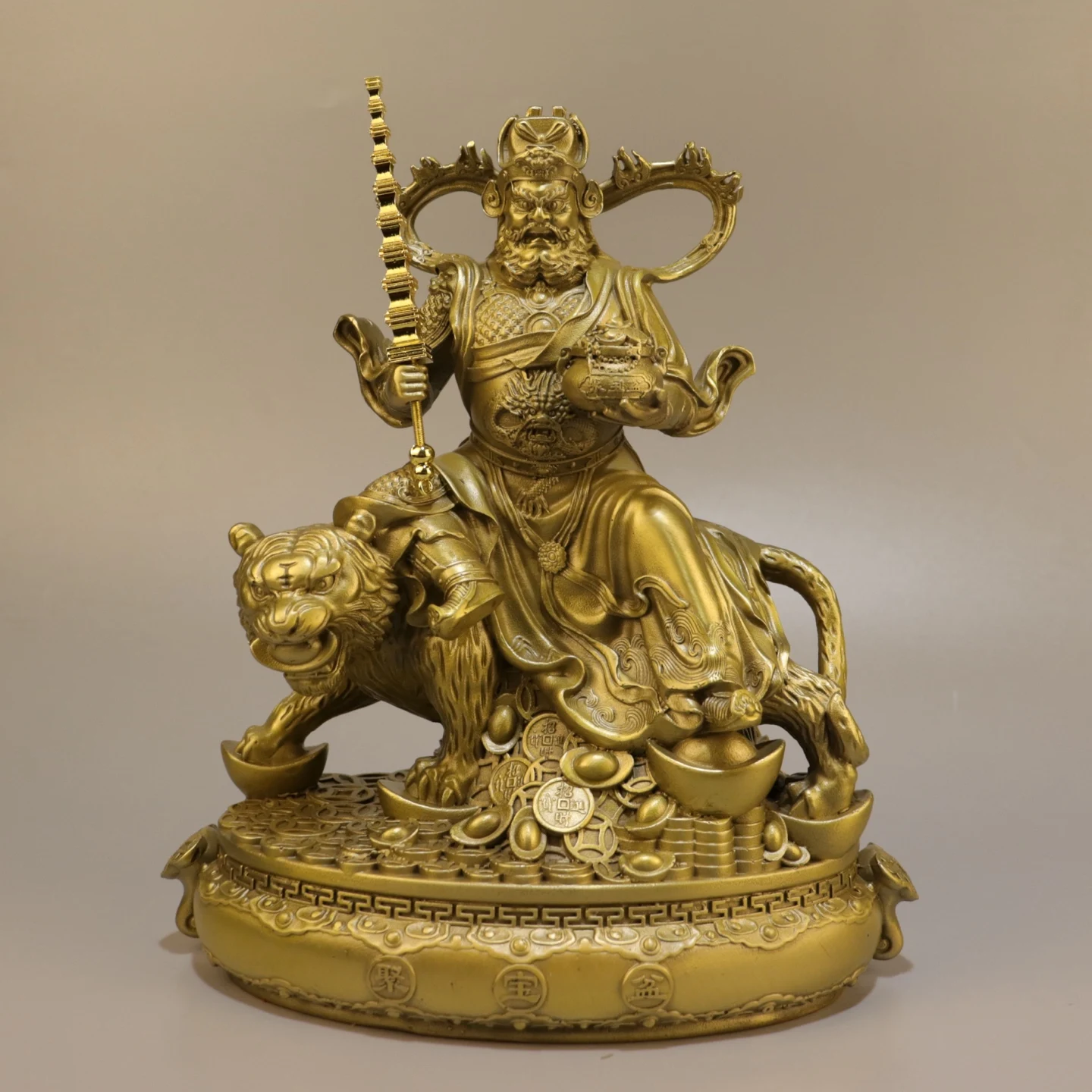 Brass Zhao Gongming Riding Tiger Statue - Elegant Home Decor Art Sculpture for Living Room Perfect Decorative Piece in Brass