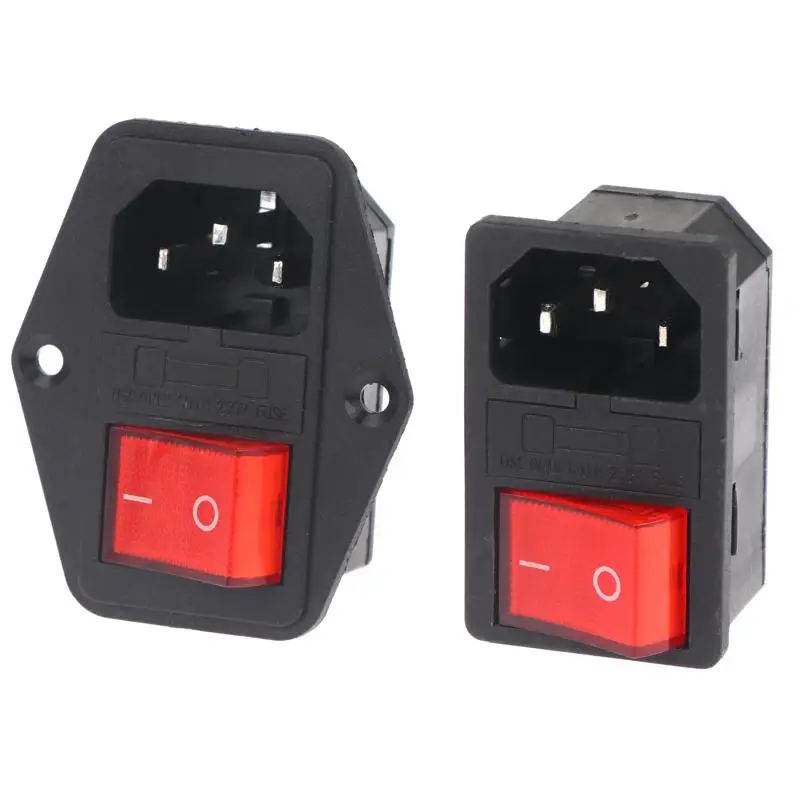 IEC320 C14 3 Pin AC Electrical Socket Red LED Rocker Switch 10A 250V Universal for Household Electronics Installation
