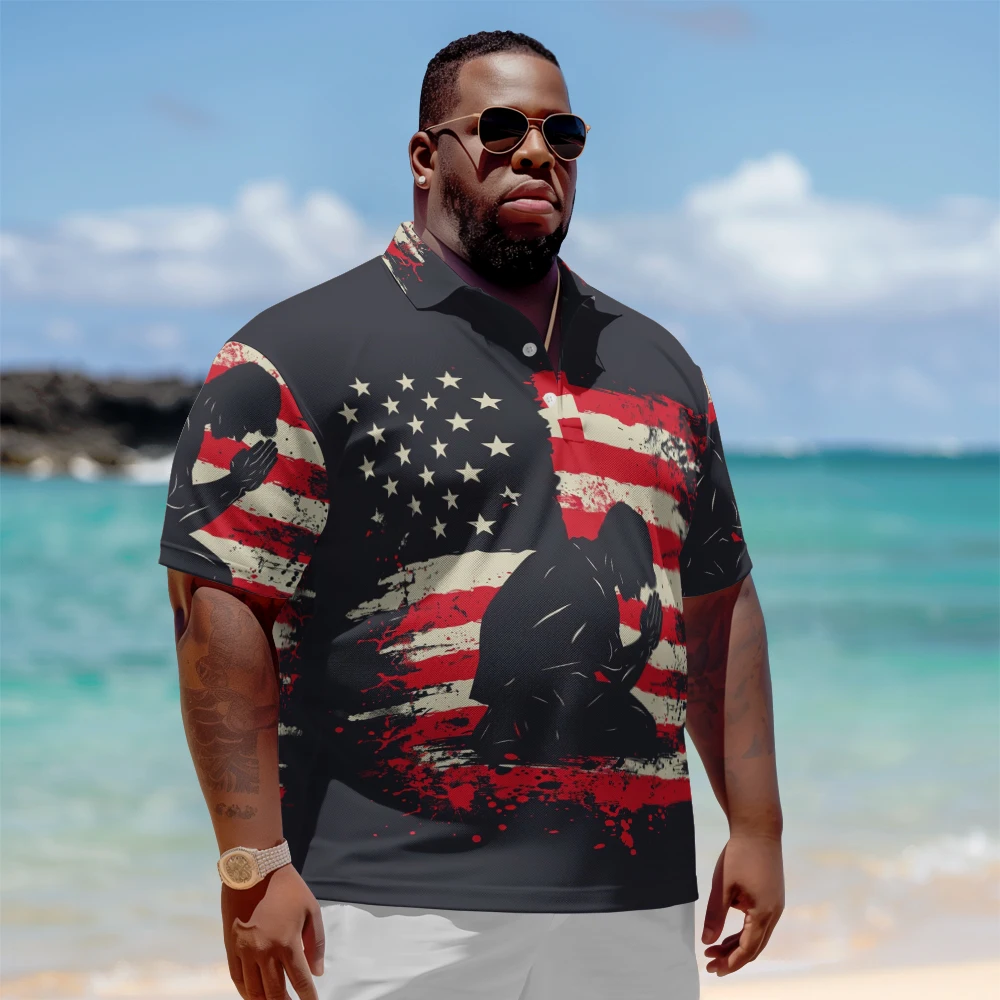 

1 men's plus size polo shirt, summer men's prayer print, casual lapel button suitable for shopping and golf