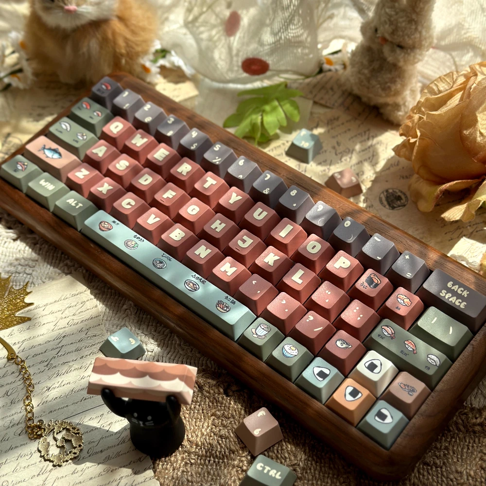 Keycap Sushi Foodie Cherry Pbt Height Keycap 138Keys Retro Red And Green Color Keycap Set