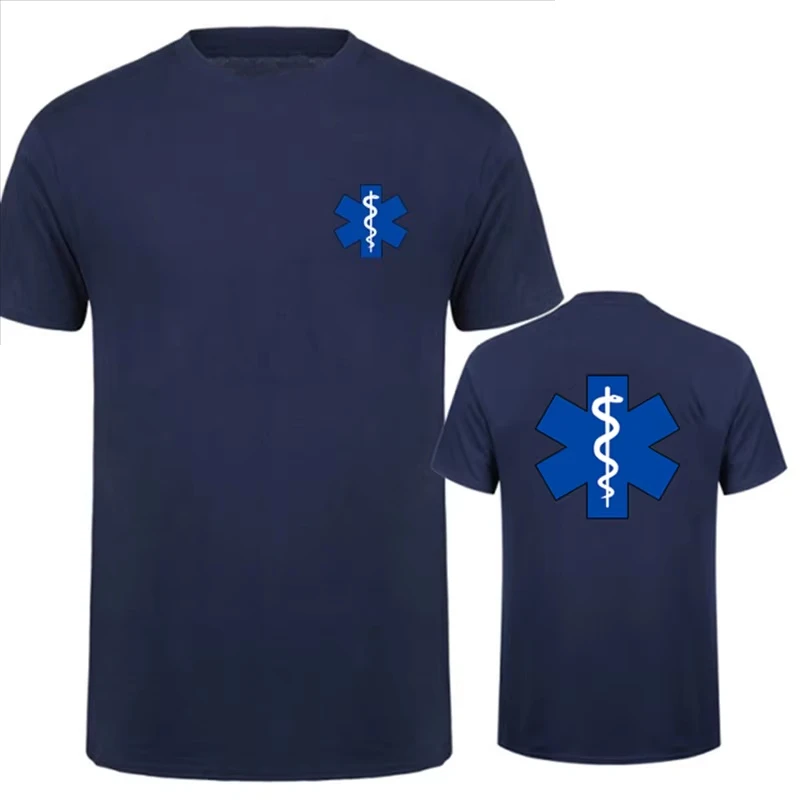 2026 New  EMT Star of Life Rod of Asclepius Double Sided Print T Shirt Paramedic Fan Black Unisex Crew Neck Tee