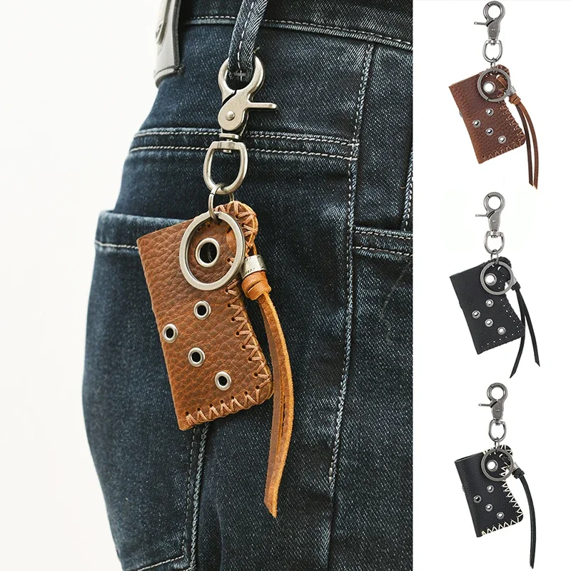 Leather Waist Keychain Sturdy Retro Keyring Handmade Key Pouch Unique Cowhide Keychain For Bag Holder Gift Waist Hanging