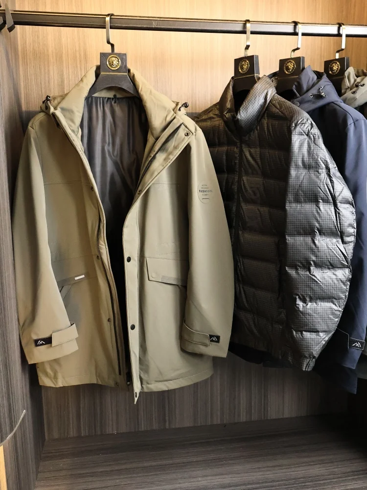 

Men's Outdoor Thiened Goose down Jaet Mid-Length Waterproof Autumn Winter Coat Detachable Inner Core 650 FP Polyester Fabric