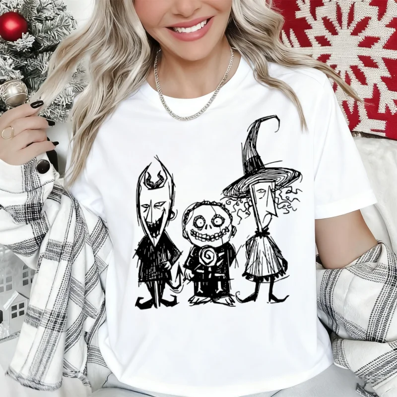 تي شيرت The Nightmare Before Christmas Halloween Series مطبوع عليه Disney للسيدات من القطن الخالص مقاس كبير، قميص ركاب داخلي #1