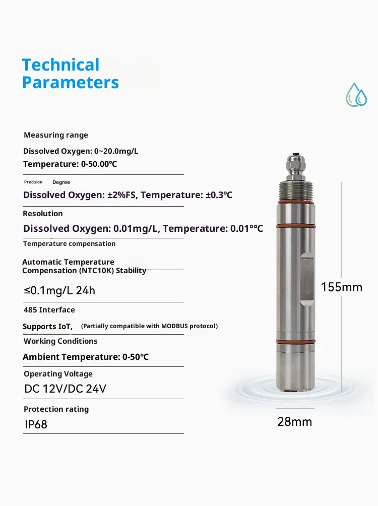 Optische gelöste Sauerstoff- und Elektrodensonde NS-DO602 Aquakultur Ox Ygen-Inhalt Sensor für gelösten Sauerstoff