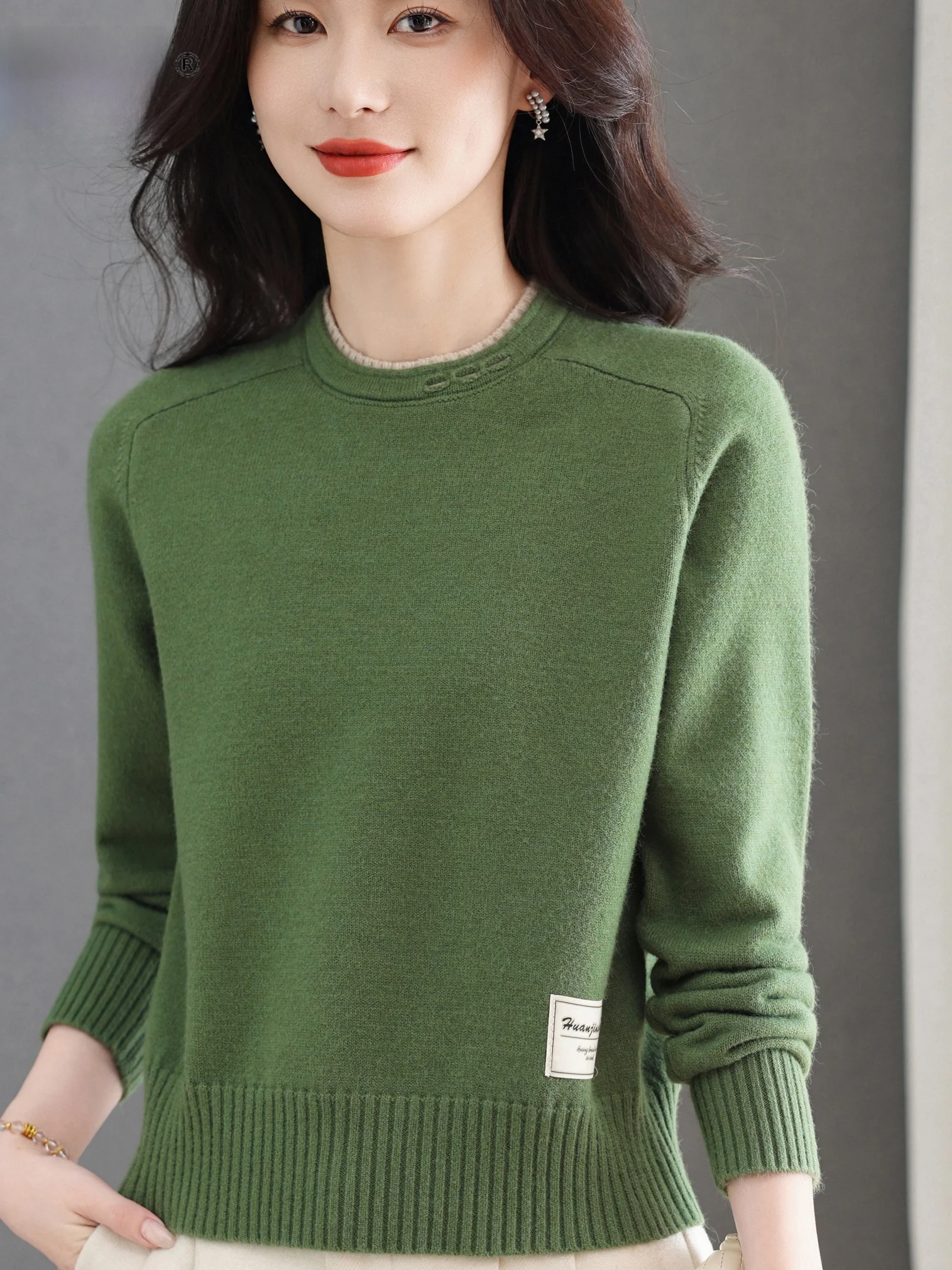 

Women's round Ne Knitted Sweater Loose Fit Thiened Autumn Winter Top Faionable Warm ly Ladies' Clothing