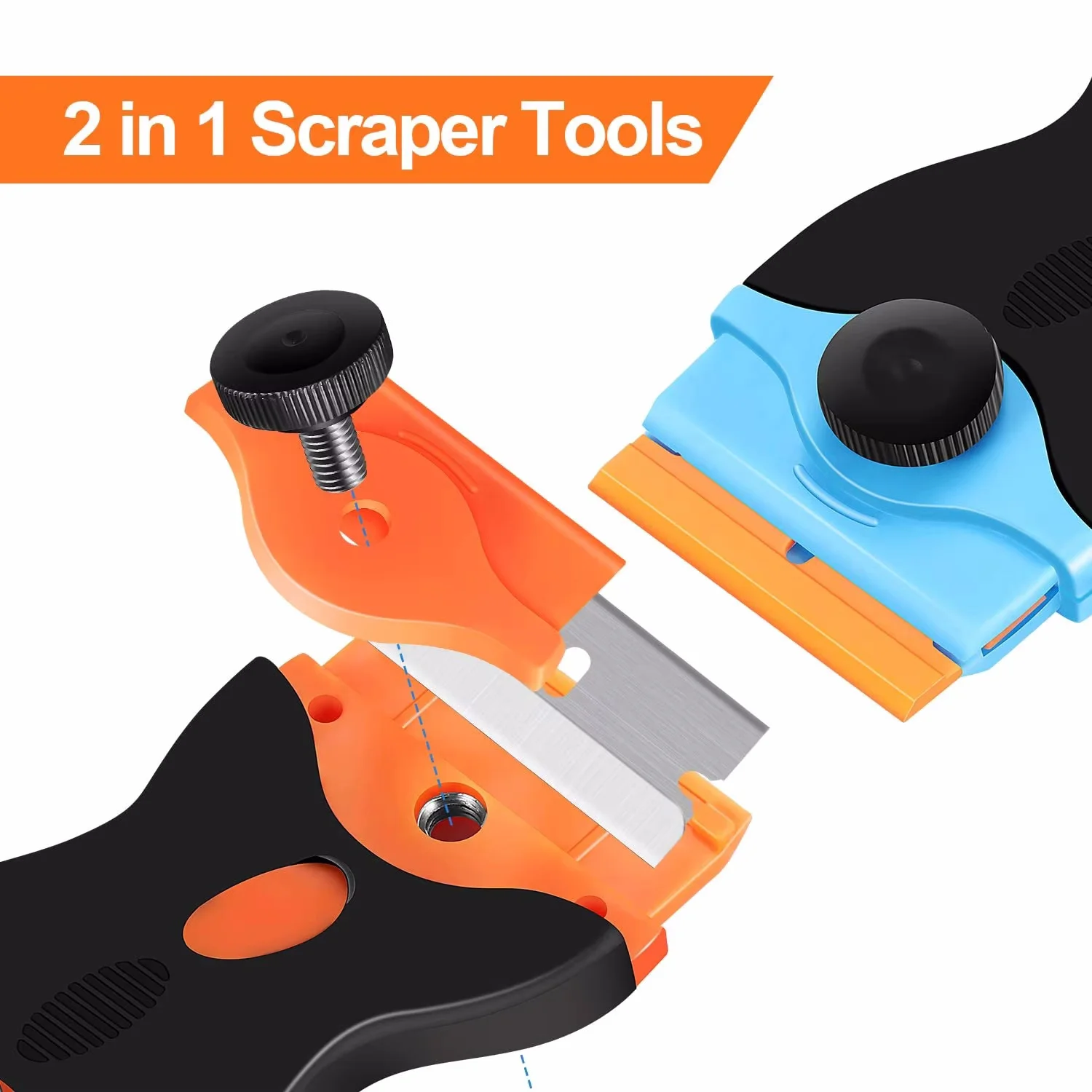21Pcs Multi-Functional Double Sided Scraper with 20Pcs Razor Blades Car Sticker Glue Ice Remover Glass Cleaning Squeegee Tool