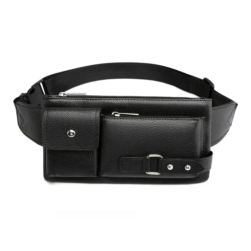 Multi Pocket Fanny Pack PU Leather Waist Bag Slim Shoulder Bag Hip Purse Adjustable Belt Strap Casual Pouch Outdoor Daily Bag