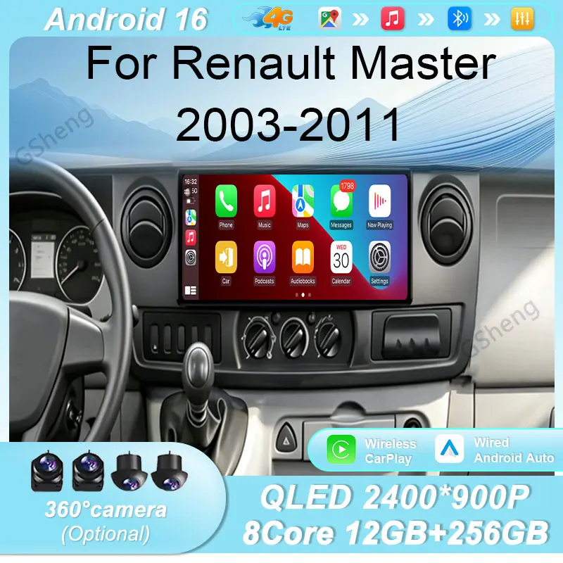 12.3 inch Wireless CarPlay Android Auto BT WiFi DSP For Renault Master 2003-2011 Car Radio GPS Navi Multimedia Player QLED IPS