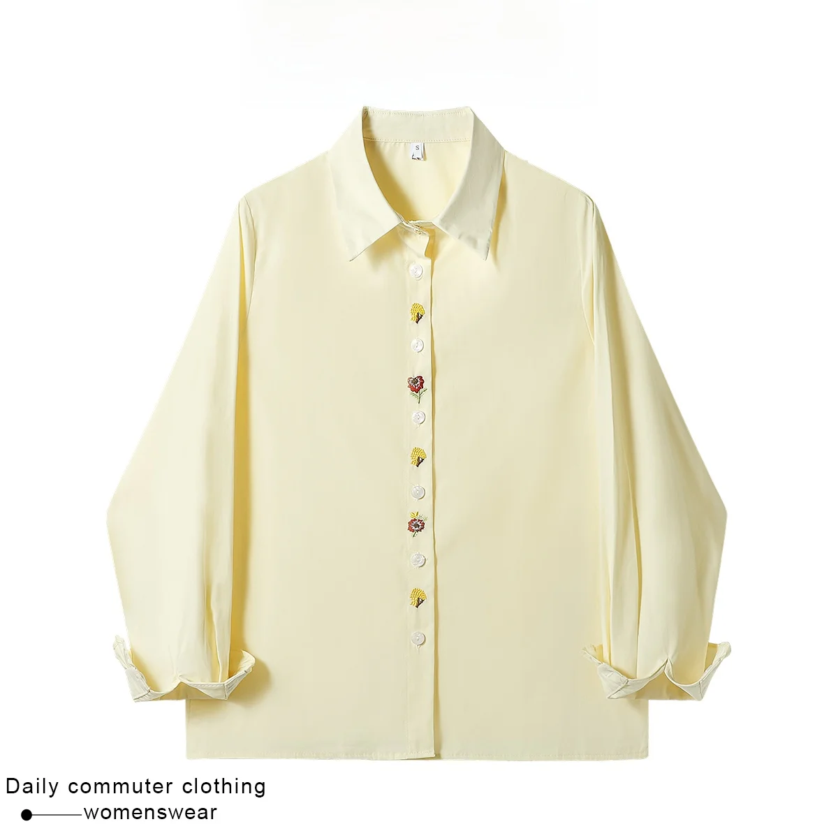 

Coshehkg Korean Style Sweet Embroidered Neck Shirt Women's Loose Long Sleeve Spring Outerwear Casual Cotton Top