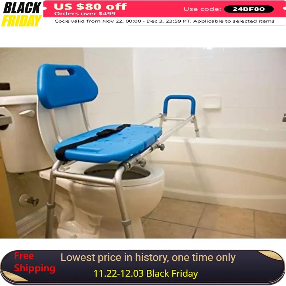

Sliding Shower Stool, Shower Chair with Skeletonized Seat and Extra Long Stroke,transfer From Tub To Toilet,sliding Shower Chair