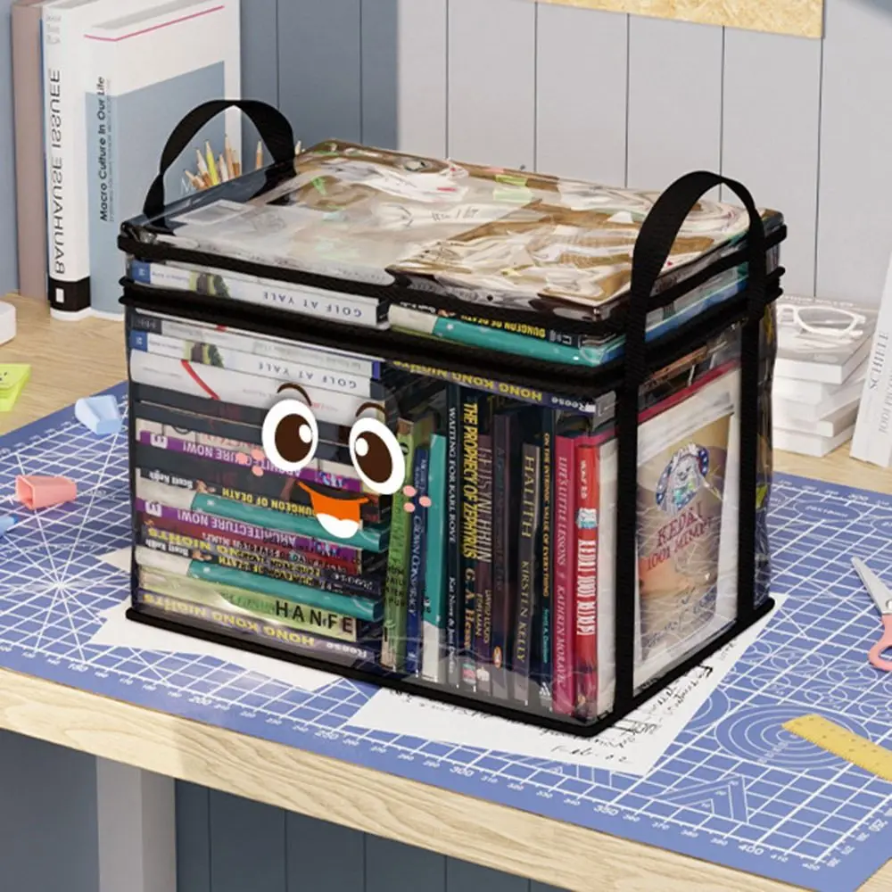 Portable Dust Proof Book Storage Bag Cute Multifunctional Collapsible Pouch Zipper Transparent Toy Storage Box for Student