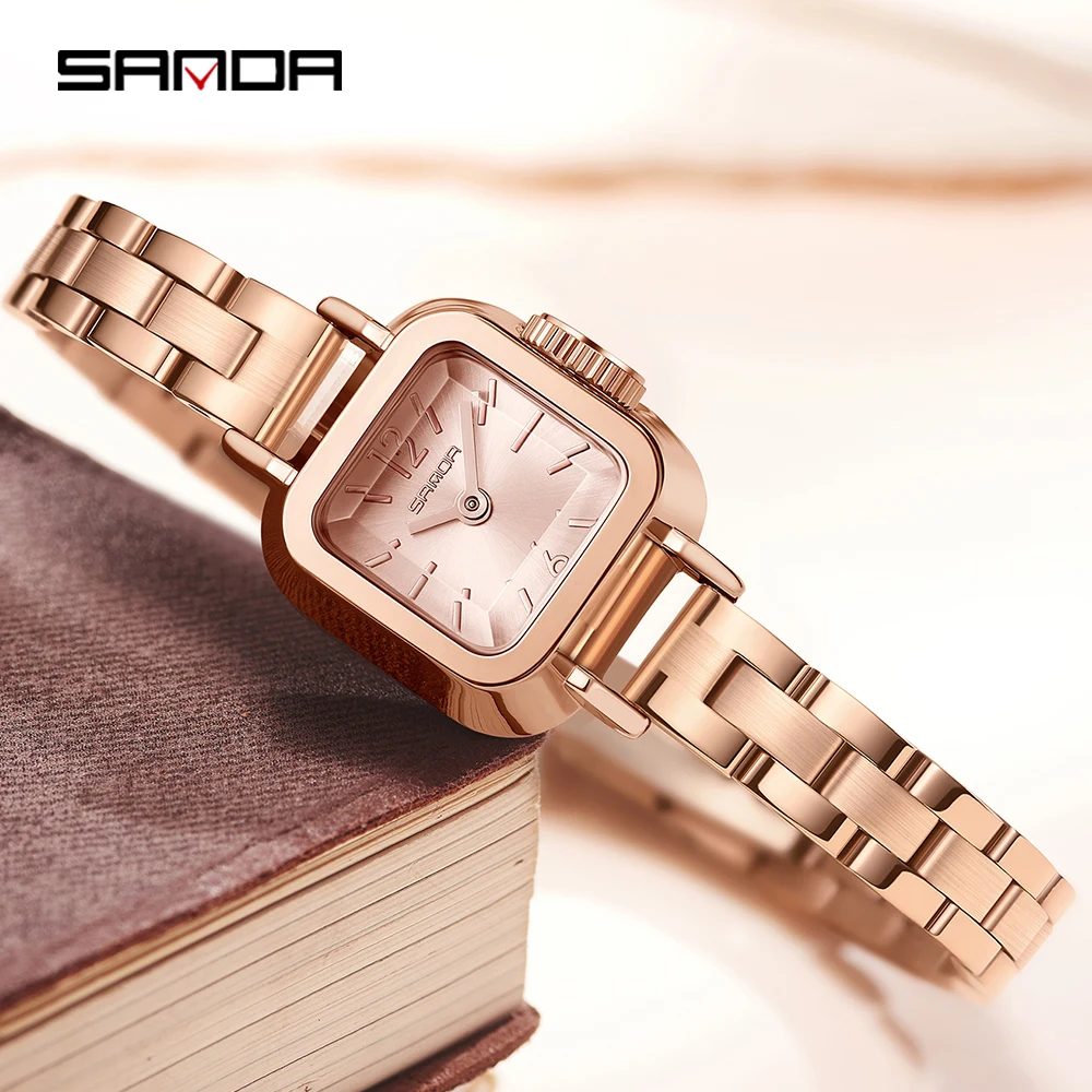 SANDA 1117 تصميم عصري وأنيق مربع الهاتفي مقاوم للماء حركة كوارتز سيدات الأعمال ساعة مقلدة 2025